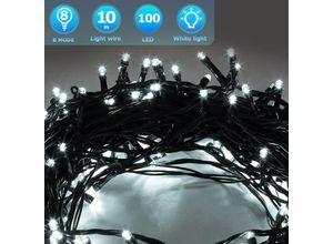 9475631454316 - 10M 100 led Lichterkette für Weihnachtsbaum Kaltweiße dunkelgrün Kupferdraht mit 8 Programmen LEDs für innen und außen IP44 - Vingo