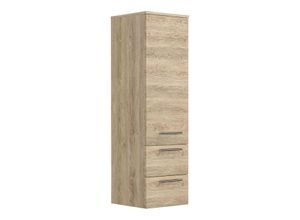 4251461520644 - Hochschrank 120 cm eiche hell seidenglanz mit Glaseinlagen