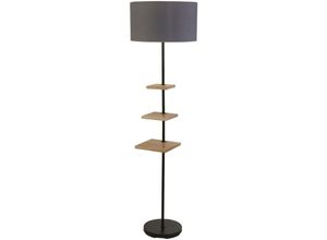 4255596675316 - Licht-erlebnisse - Stehlampe Metall Stoff 163 cm hoch Holz hell Grau E27 rund Modern - Holz hell Grau