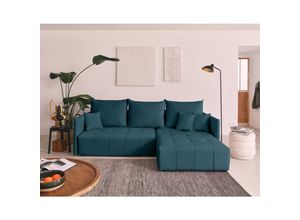 3701061727550 - Bestmobilier - Petra – ecksofa beidseitig montierbar – mit schlaffunktion und bettkasten – 4-sitzer – aus samt - entenblau - Entenblau