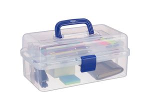 4052025944438 - Aufbewahrungsbox 9 Fächer Sortierbox Bastelmaterial Künstlerbedarf hbt 14 x 33 x 195 cm transparent-blau - Relaxdays