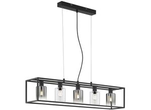 4003694001885 - Fischer & Honsel 6095160 Hängeleuchte MATERA E14 5x10W Metall sandschwarz Glas rauchfarben zu klar H150cm L95cm B18cm dimmbar