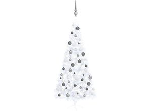 8720286497456 - Bonnevie - Künstlicher Halber WeihnachtsbaumKunstbaum mit LEDs & Kugeln Weiß 240 cm vidaXL