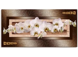 4055327443944 - Wandbild ARTLAND Weiße Orchideen mit goldenen Vierecken Bilder Gr B H 150 cm x 75 cm Leinwandbild Blumen 1 St weiß Bild Poster Bilder als Leinwandbild Wandaufkleber oder in versch Größen