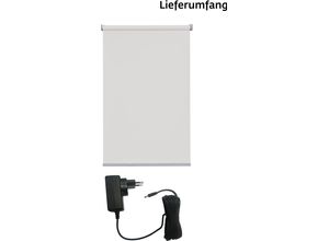 4001442303212 - Elektrisches Rollo Miami Rollos Gr 180 cm stufenlos positionierbar Rollo und Ladekabel 160 cm weiß (weiß silberfarben) Verdunklungsrollo Verdunkelungsrollos