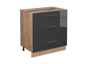 4066731386772 - Küchenunterschrank Fame-Line Anthrazit Hochglanz 80 cm mit 3 Schubladen AP Marmor Vicco 4066731386772 - Küchenunterschrank Fame-Line Anthrazit Hochglanz 80 cm mit 3 Schubladen AP Marmor Vicco