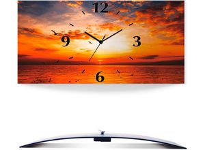 4059745812108 - Wanduhr ARTLAND Sonnenuntergang am Strand Wanduhren Gr B H T 60 cm x 30 cm x 03 cm Funkuhr orange Wanduhren 3D Optik gebogen mit Quarz- oder Funkuhrwerk versch Größen