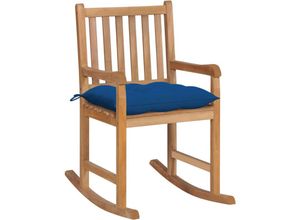 8720286267066 - Vidaxl - Schaukelstuhl mit Blauem Kissen Massivholz Teak Braun