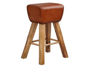 4250950294288 - Barhocker Turnbock 43x75x43 cm Mango Massivholz   Echtleder Design Barstuhl Braun Lederhocker ohne Lehne Country Hocker Tresenstuhl - Finebuy