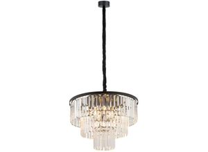 4255596662385 - Licht-erlebnisse - Hängeleuchte Metall Glas E14 rund ø 56 cm h max 140 cm Schwarz Art Déco Kristall Pendelleuchte - Schwarz Transparent