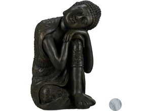 4052025935023 - Buddha Figur geneigter Kopf xl 60cm Asia Gartenfigur Dekofigur Wohnzimmer frost- & wetterfest dunkelgrau - Relaxdays