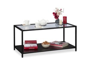 4052025267698 - Couchtisch Glasplatte & Metallgestell Ablage aus mdf moderner Wohnzimmertisch hbt 45x100x50 cm schwarz - Relaxdays