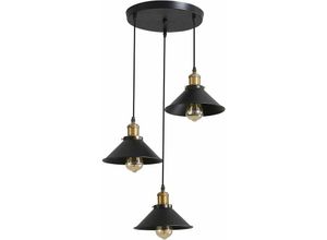 0725889893016 - Comely - 3 Lichter Industrieller Retro Pendelleuchte Kronleuchter Metall Edison Design Deckenleuchten Pendelleuchter mit rundem Tellerhalter ø