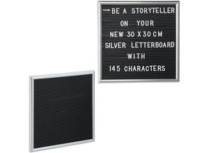 4052025301798 - Relaxdays - 2 x Letterboard 145 Buchstaben Zahlen Sonderzeichen 30x30 cm Buchstabentafel zum Stecken Kunststoff silber