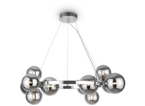 4255596718044 - Licht-erlebnisse - Hängeleuchte Rauchglas Metall G9 b 67 cm h max 137 cm Chrom Rauchgrau 11-flammig Kugelschirm - Chrom Rauchgrau