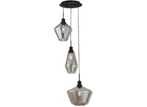 4255596675057 - Licht-erlebnisse - Hängelampe Metall Rauchglas ø 51 cm h max 150 cm Schwarz Rauchgrau E27 3-flammig rund Modern - Schwarz Rauchgrau