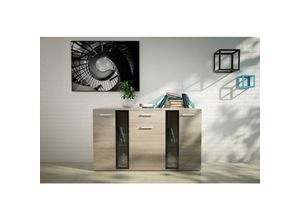 5906601405655 - Sideboard Melides mit Schublade Glasttüren 3-türig Anrichte 140 cm Sonoma - Furnix