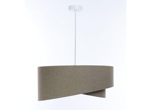 4255596669582 - Licht-erlebnisse - Pendelleuchte Stoff E27 rund d 60 cm h max 95 cm Weiß Braun Modern Hängeleuchte