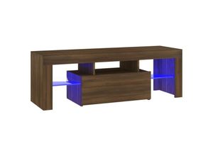 8720286977545 - Bonnevie - TV-SchrankTV-Möbel mit LED-Leuchten Braun Eichen-Optik 120x35x40 cm vidaXL