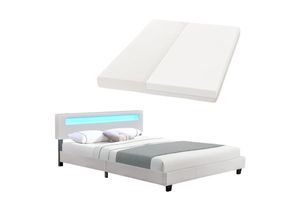 4260304768822 - Polsterbett Paris 160 x 200 cm mit Matratze Lattenrost led Beleuchtung & Kopfteil - Kunstleder & Holz - Bett Bettgestell Jugendbett – weiß - Juskys 4260304768822 - Polsterbett Paris 160 x 200 cm mit Matratze Lattenrost led Beleuchtung & Kopfteil - Kunstleder & Holz - Bett Bettgestell Jugendbett – weiß - Juskys