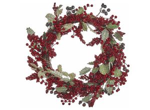 4251682289504 - Beliani - Weihnachtskranz Rot und Grün ⌀ 40 cm Rund Künstlich mit Beeren Kranz für Weihnachten Weihnachtsdeko Adventskranz