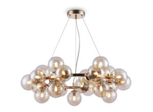 4255596718150 - Licht-erlebnisse - Pendelleuchte Metall Rauchglas 69 cm breit h max 1354 cm in Gold Bernstein G9 25-flammig Modern - Gold Bernstein