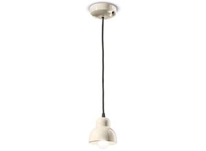 4255596705983 - Licht-erlebnisse - Pendelleuchte Keramik d 11 cm rund h max 132 cm Creme E14 Retro Design Keramikleuchte - Creme