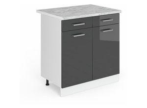 4251421927353 - Schubladenunterschrank R-Line 80 cm Weiß Anthrazit Hochglanz modern Arbeitsplatte Vicco