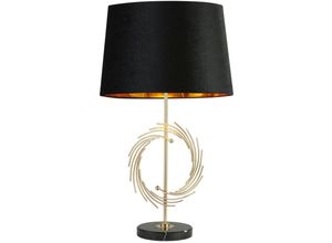 4255596676276 - Licht-erlebnisse - Nachttischlampe Metall Stoff E27 d 35 cm rund 56 cm in Gold Schwarz Modern Tischlampe - Gold Schwarz