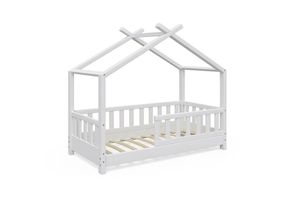 4251421925090 - Kinderbett Design Hausbett Zaun Kinder Bett Holz Haus Weiß 70x140cm