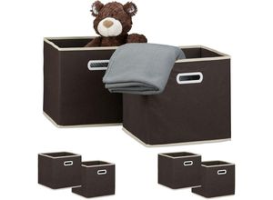 4052025339807 - Relaxdays - 6 x Faltbox im Set Aufbewahrungsbox aus Stoff quadratisch hbt ca 30 x 30 x 30 cm mit Fingerloch Regalbox braun