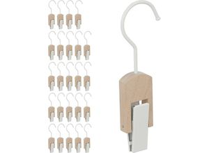 4052025466480 - Relaxdays - 25 x Stiefelhaken Eisen & Holz Klemmhaken zum Aufhängen Stiefelhalter gummierte Clips Haken mit Klammer weiß natur