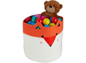 4052025981556 - Aufbewahrungskorb für Kinder Baumwollkorb Fuchs h x d 35 x 34 cm Spielzeugkorb Kinderzimmer weiß orange - Relaxdays