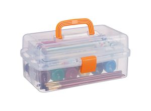 4052025944414 - Aufbewahrungsbox 9 Fächer Sortierbox Bastelmaterial Künstlerbedarf hbt 14 x 33 x 195cm transparent-orange - Relaxdays