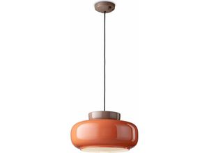 4255596708984 - Licht-erlebnisse - Hängelampe Keramik Glas ø 37 cm rund h max 140 cm Mokka Orange E27 Retro Design Keramiklampe - Mokka Orange