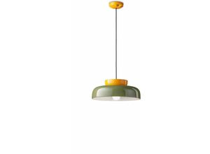 4255596709035 - Licht-erlebnisse - Hängelampe Keramik rund d 37 cm h max 135 cm Gelb Farngrün E27 Retro Design Keramiklampe - Gelb Farngrün