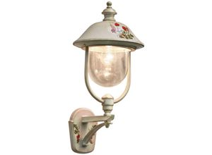 4255596705044 - Licht-erlebnisse - Wandlampe außen Aluminium 55 cm hoch IP43 in Weiß Gold antik Klee Dekor E27 Landhaus - Weiß Gold antik Klee Dekor