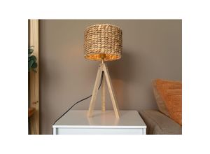 4262442798730 - Meinewunschleuchte - Große Tischlampe mit Holz Dreibein Korb Lampenschirm Wasserhyazinthe h 57cm