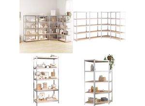8721114896632 - Vidaxl - Regale mit 5 Böden 4 Stk Silbern Stahl & Holzwerkstoff - Regal - Regale - Home & Living - Silber 8721114896632 - Vidaxl - Regale mit 5 Böden 4 Stk Silbern Stahl & Holzwerkstoff - Regal - Regale - Home & Living - Silber
