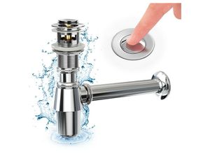 7426763783159 - Meykoers - Pop-Up Click Clack Ventil - Abflussgarnitur Siphon Edelstahl Röhrensiphon von für Waschbecken Waschtisch mit Überlauf