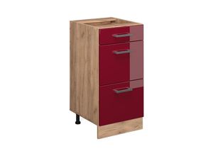 4066731042586 - Küchenunterschrank R-Line Bordeaux Hochglanz 40 cm mit Schubladen ohne Arbeitsplatte Vicco