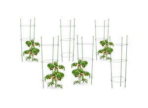 4052025253431 - Relaxdays - 6x Rankhilfe Tomaten im Set Höhenverstellbare Ringe Pflanzstäbe Balkon Beet Kunststoff 76 cm lang Grün