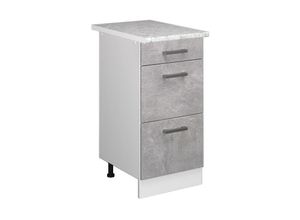 4066731044795 - Schubladenunterschrank Küchenschrank Küchenzeile R-Line 40 cm Weiß Beton Schublade Arbeitsplatte