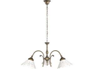 4255596682703 - Licht-erlebnisse - Hängelampe Messing Keramik E27 h max 96 cm in Bronze Antik matt Weiß 3-flammig Rustikal - Bronze Antik matt Weiß