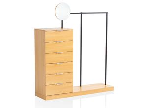 4251757714238 - Garderobe Eiche 145 cm Kleiderschrank Schubläden Kleiderstange Spiegel