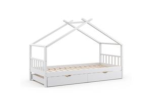 4251421964693 - VITALISPA Kinderbett DESIGN Hausbett Gästebett Lattenrost weiß 90x200 Schublade