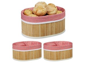 4052025419103 - 3 x Brotkörbchen Bambus Stoffeinsatz HxBxT 165 x 335 x 235 cm Aufbewahrungskörbchen für Frühstückstisch natur