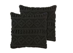 4251682235709 - Beliani - Dekokissen 2er Set Schwarz Baumwolle 45 x 45 cm Strickmuster Boho-Stil Wohnzimmer Salon Schlafzimmer