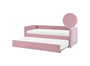 4251682261647 - Beliani - Tagesbett Rosa Cord 90 x 200 cm Doppelbett Ausziehbar mit Lattenrost Nieten Jugendbett Modern Glamour Schlafzimmer Wohnzimmer