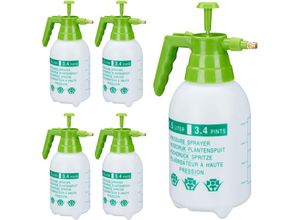 4052025298968 - Relaxdays - 5 x Drucksprüher 15 Liter einstellbare Messingdüse Garten Bewässerung Schädlingsbekämpfung pe weiß grün